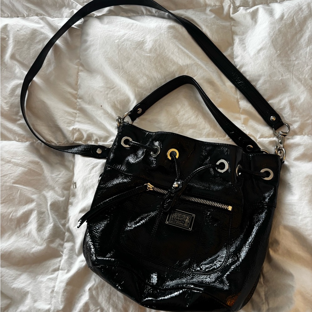 COACH POPPY Black Patent Leather Women's Bucket Bag